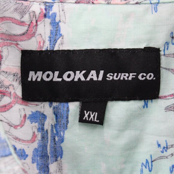 Molokai Surf Co Shirt Mens 2XL White Striped Button Down Short Sleeve Collared - Picture 6 of 9